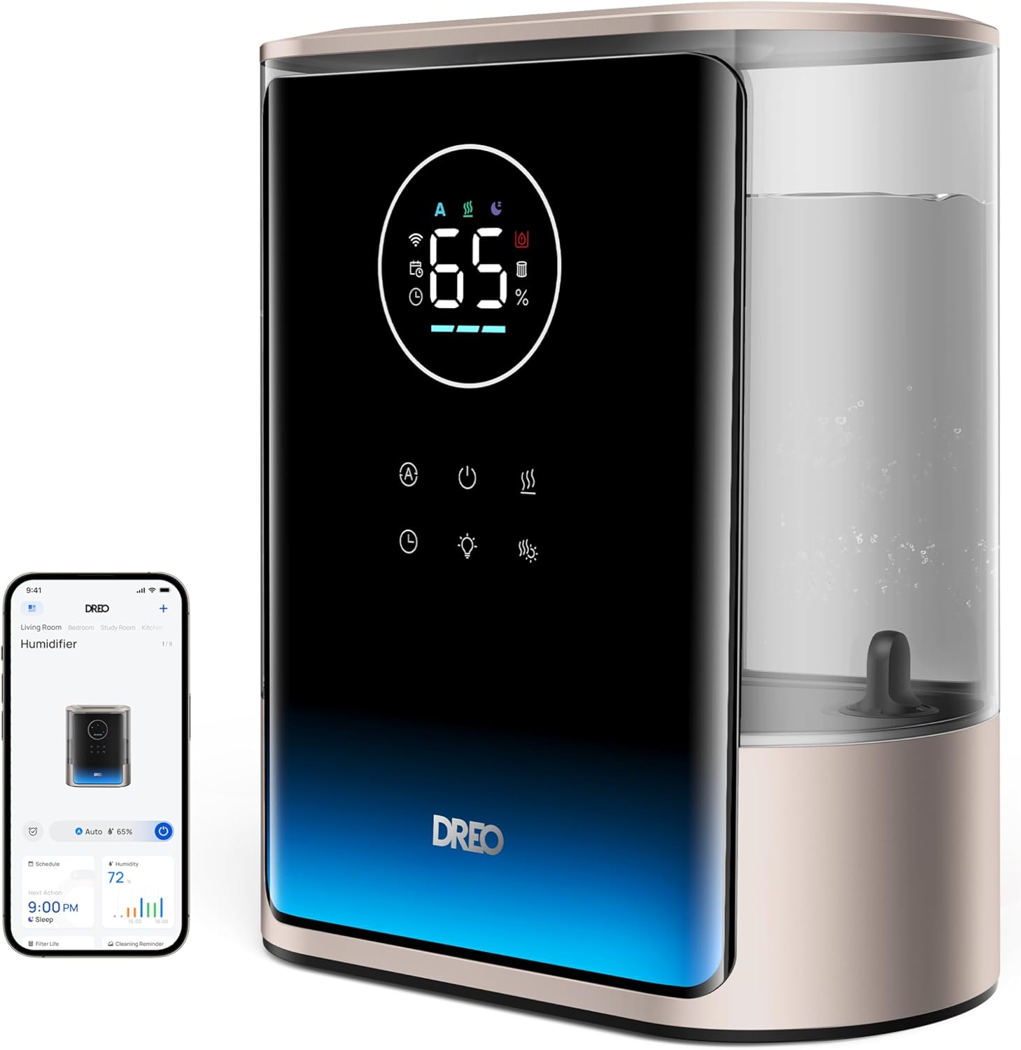 Dreo 8L Smart Humidifiers for Bedroom 600ft&sup2;, 80H Runtime Warm&Cool Supersized Mist Humidifier for Large Room Indoor, Quiet Whole House humidifier for Baby, Plants, with Alexa/Google, Starlight,HM717S