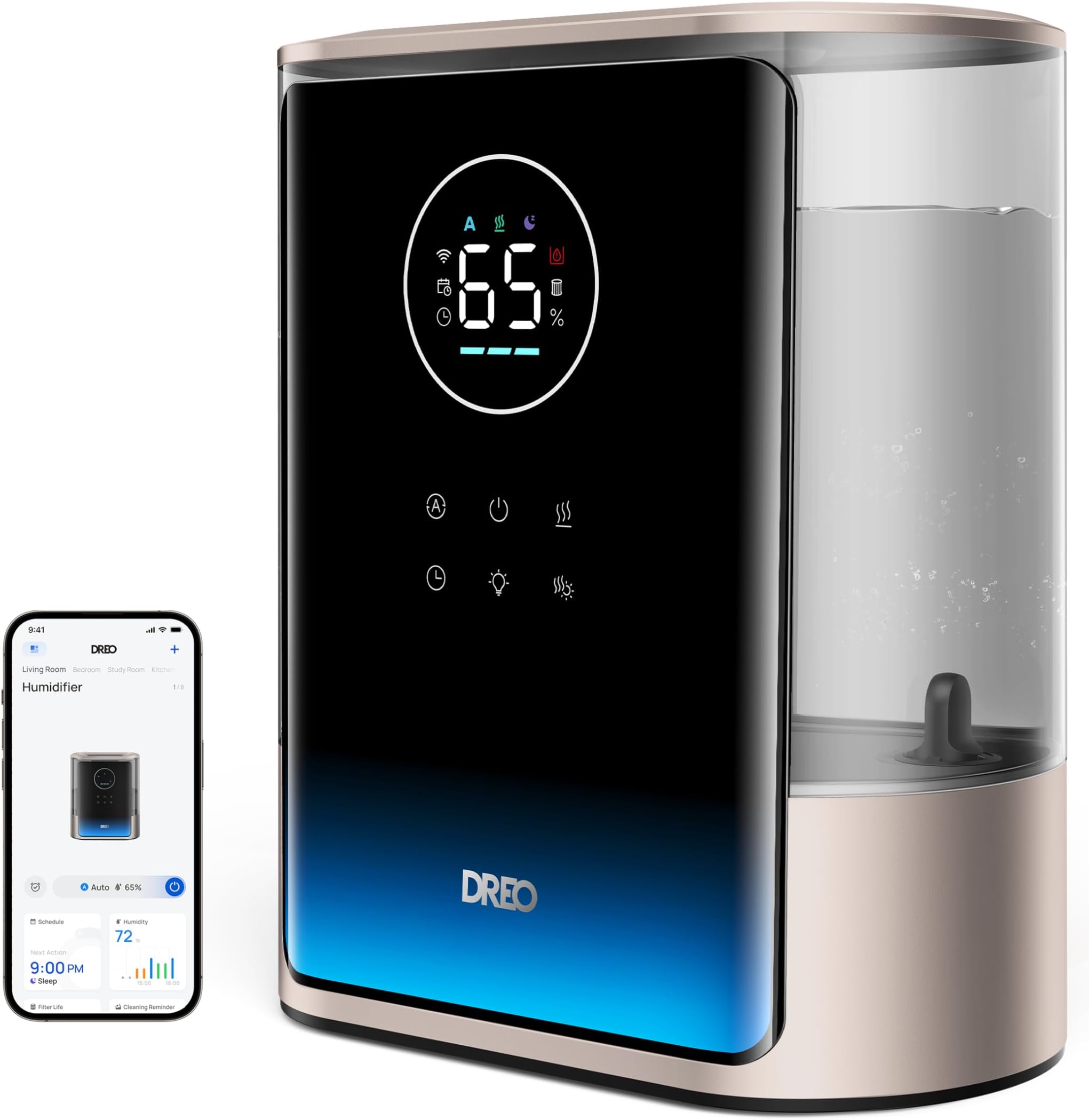 Dreo 8L Smart Humidifiers for Bedroom 600ft², 80H Runtime Warm&Cool Supersized Mist Humidifier for Large Room Indoor, Quiet Whole House humidifier for Baby, Plants, with Alexa/Google, Starlight,HM717S