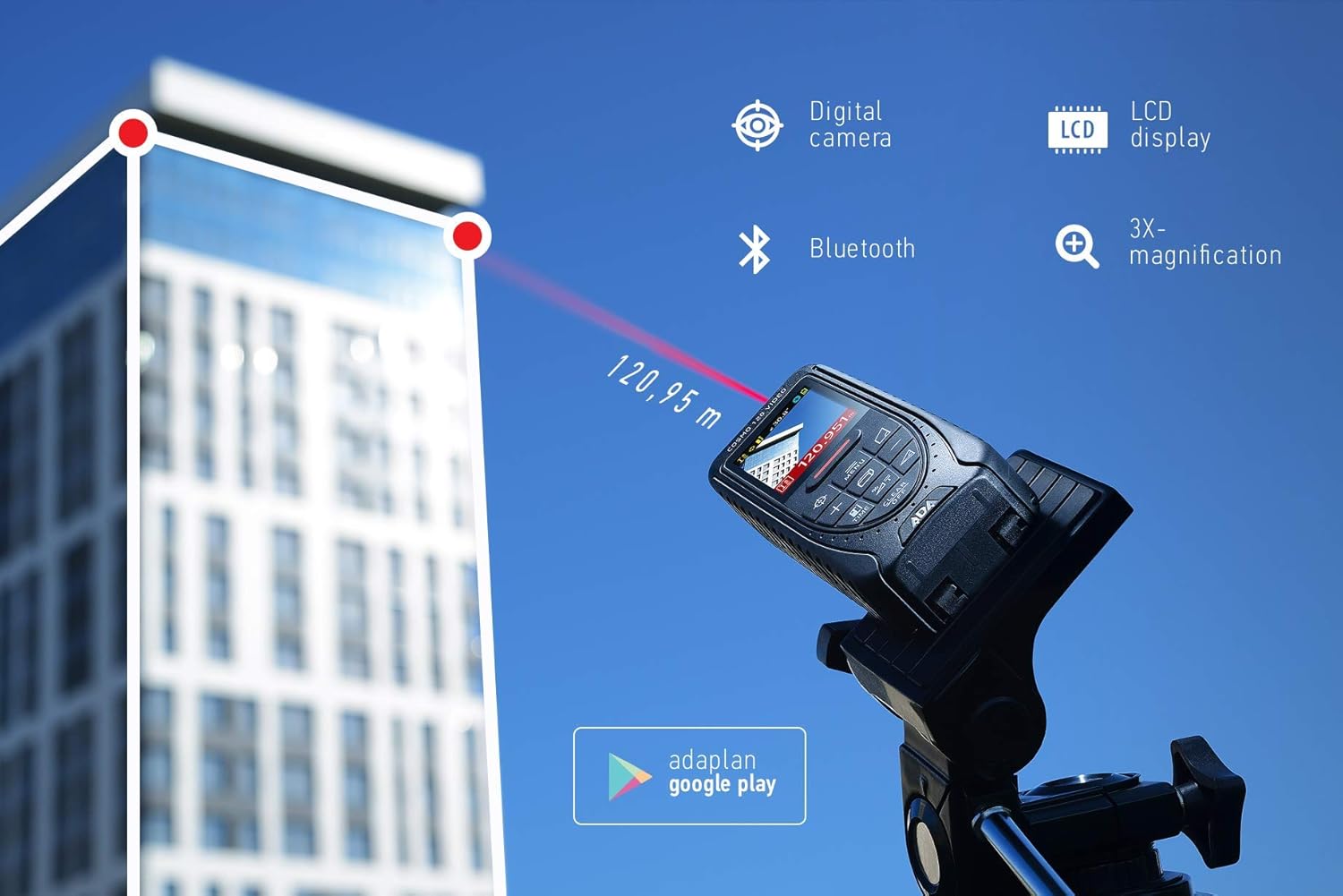 ADA Cosmo 120 Video measuring the distance to a tall building