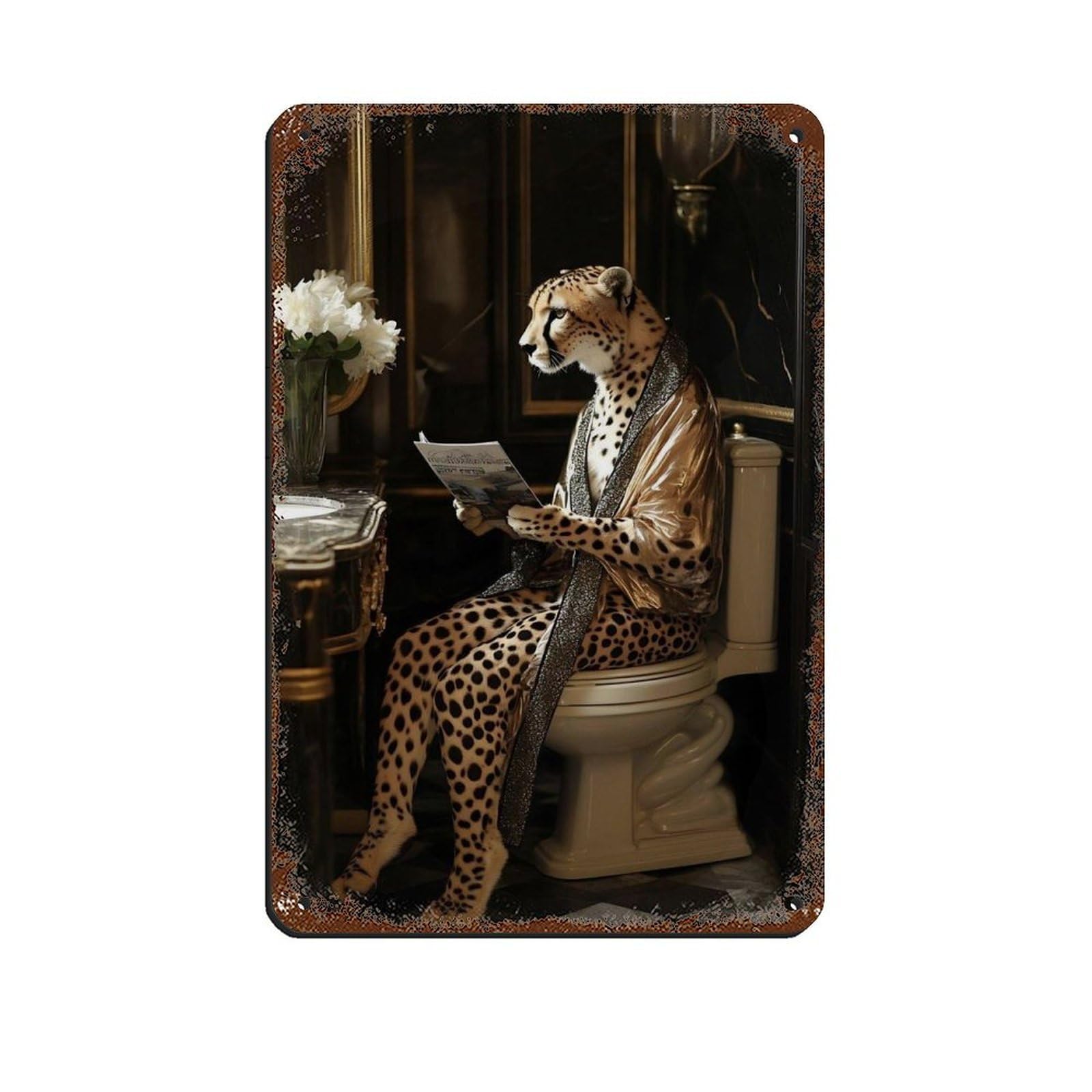 Lxwnze 20L X 30W Cm Funny Cheetah, Cheetah Reading Magazine Tin Sign Vintage Metal Pub Club Cafe Bar Home Wall Art Decoration Poster Retro 8X12inch(20X30cm)
