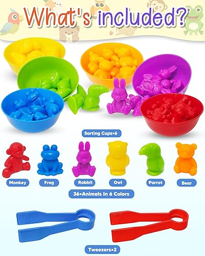 Miniatura 2 de Juegos de contar animales a juego con cuencos de clasificación, juegos de juguetes Montessori sensoriales para niños de 3 años en adelante