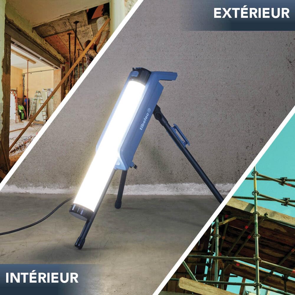 Projecteur tour LED de chantier filaire sur pied 70W, 3500 ou 7000 lm, IP65, IK07, 4000K, avec prise - Tibelec
