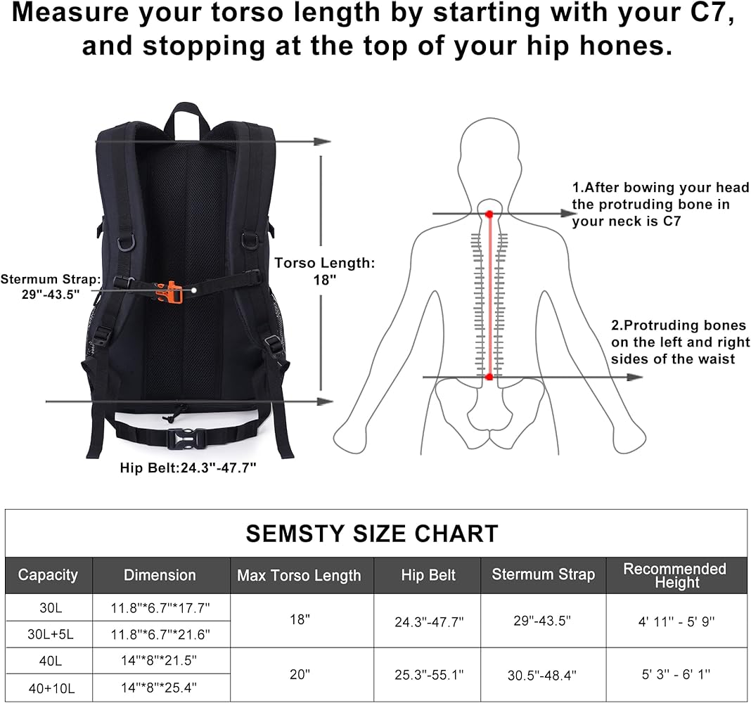 Sac à Dos De Randonnée, 40L+10L Sac à Dos De Voyage Léger Et