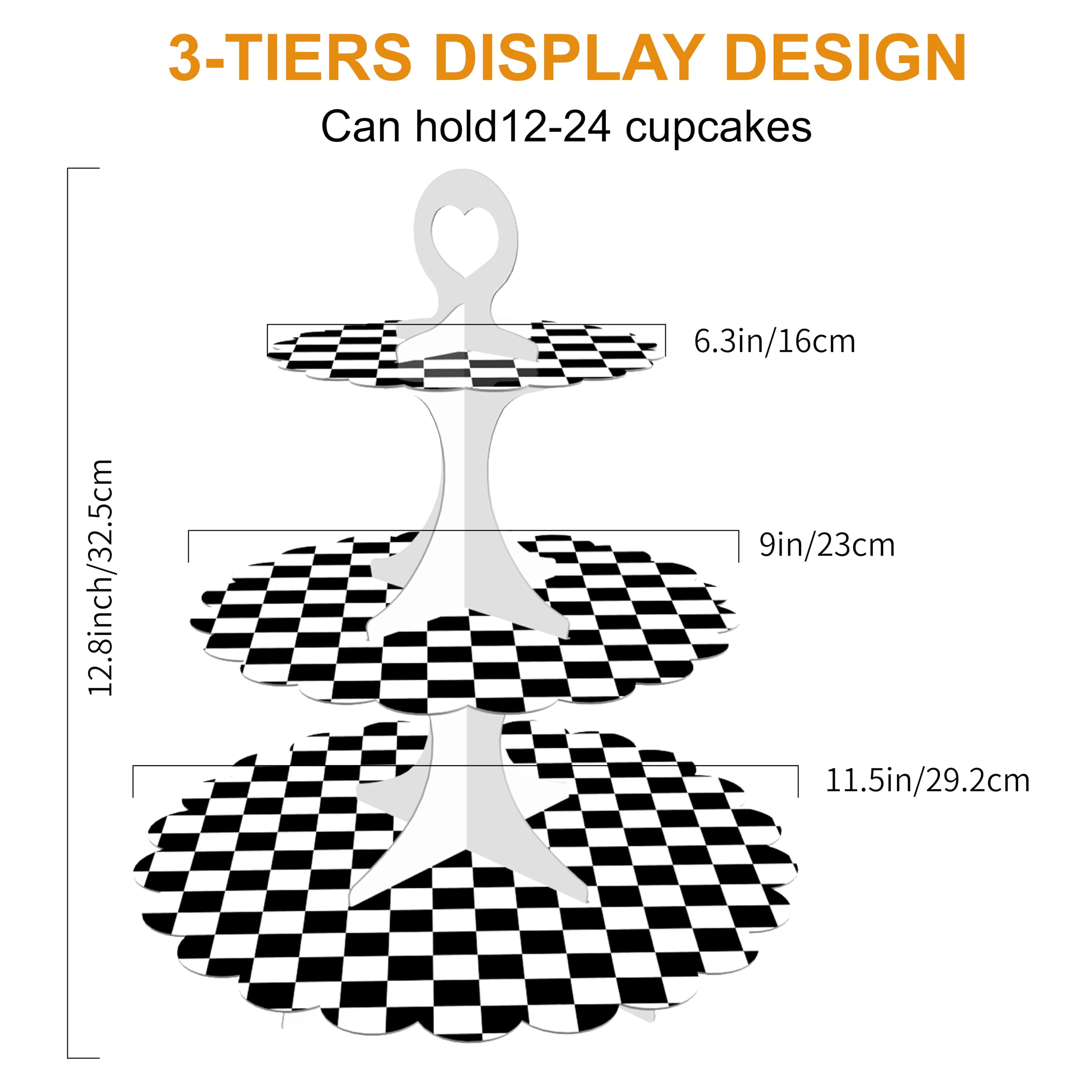 Paquete de 2 soportes para cupcakes de 3 niveles, torre de soporte para cupcakes, soporte de nivel para cupcakes en blanco y negro para fiesta de postres, soporte para cupcakes en capas