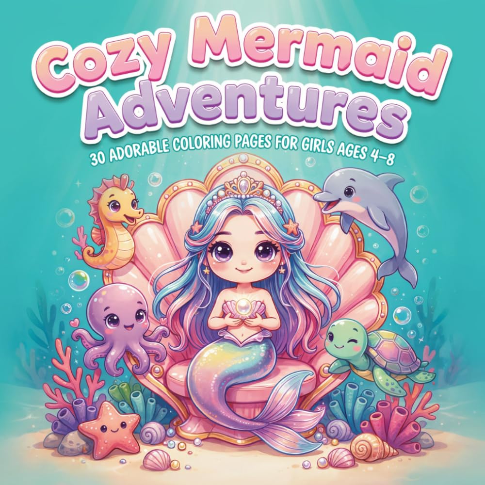 Baby Mermaid Adventures: Cute and Easy Coloring Book for Kids Ages 3-8 with Adorable Mermaids, Sea Creatures, Seashells and Magical Ocean Scenes (Little Adventures Coloring Books)