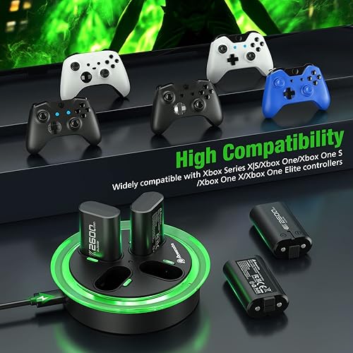 Miniatura 2 de Powerextra Paquete de baterías de carga rápida para control Xbox, baterías recargables de 4 x 2600 mAh para Xbox Series XSOne XSElite, estación de