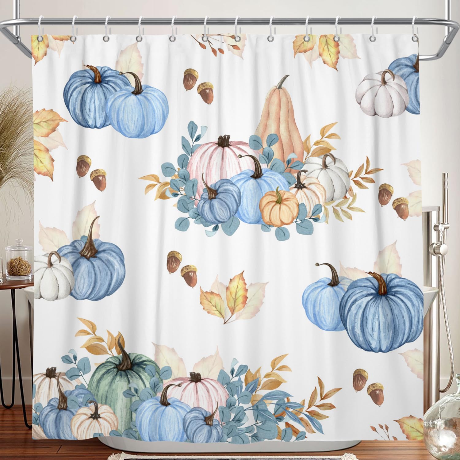 Rideau De Douche Halloween - Motif Ferme Automne Avec Squelettes Et Citrouilles - Imperméable 183x198 Cm - 3