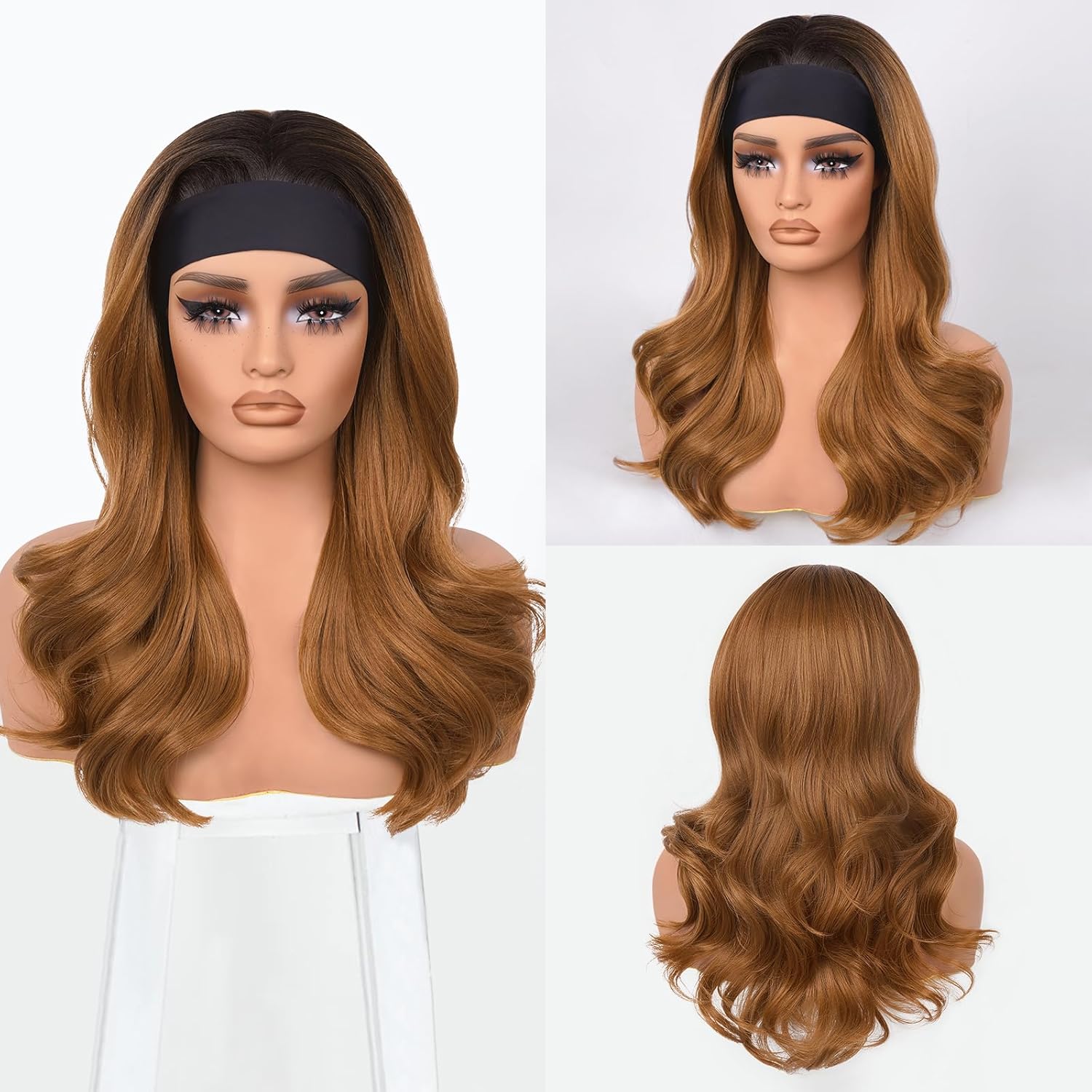 Headband Wig-Body Wave & Long Wave Half Wig Synthetic – Headband Wigs for Black Women, Wear and Go Glueless，Natural-Looking, Lightweight Half Wig, Perfect for Busy Ladies,Ombre 30,22in