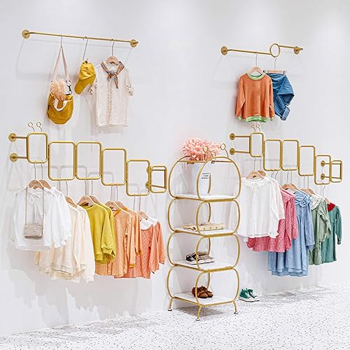 Miniatura 7 de Percheros de pared, barra de ropa colgante dorada, soporte de poste de exhibición de tienda de ropa