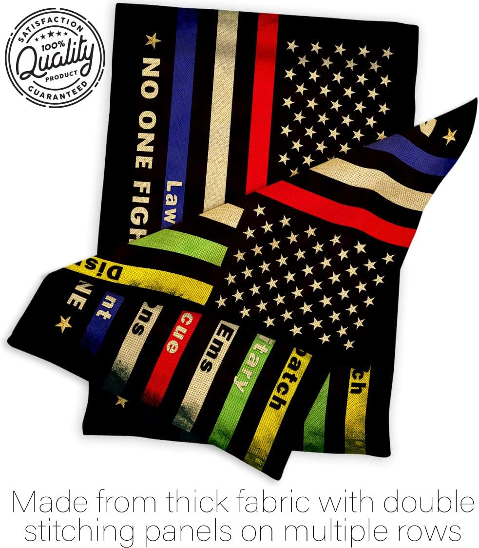 No One Fights Alone Burlap Garden Flag - Set with Stand Armed Forces Service All Branches Support Honor United State American Military Veteran Yard Gift Double-Sided, Garden Flag Set 13"x 18.5"