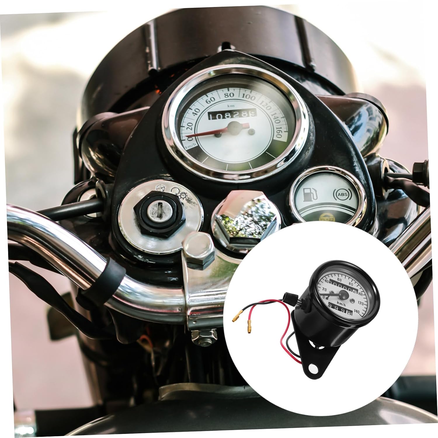 MAGICLULU Motorcycle Speedometer Gauge Dual Odometer Retro Modified Electroplated Shell White Dial