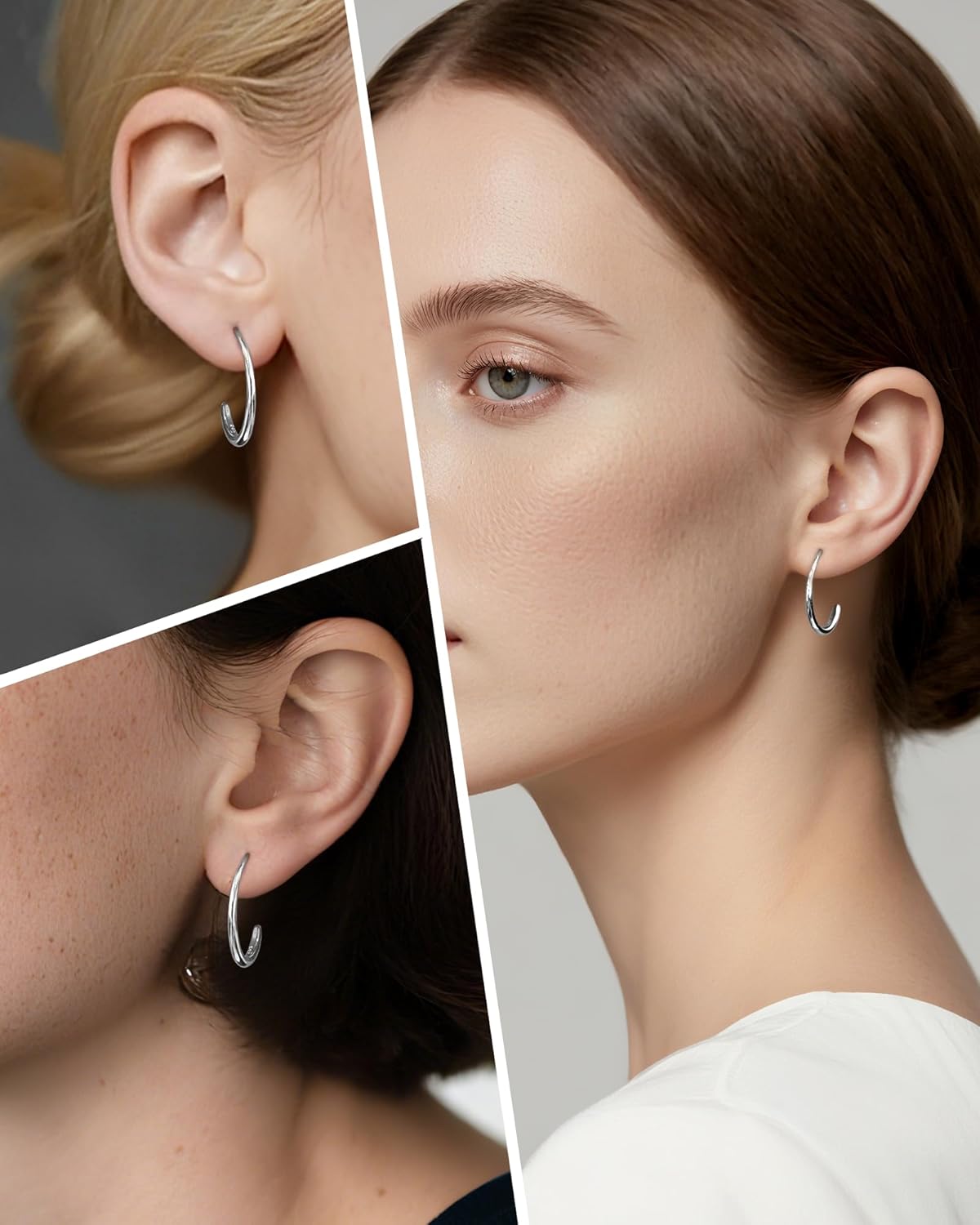 925 Sterling Silver Half Hoop Earrings for Women, Small Oval Pull Through Hoop Earrings, Lightweight Minimalist Circle Dangle Jewelry Hypoallergenic Threader Design for Sensitive Ears - Image 5