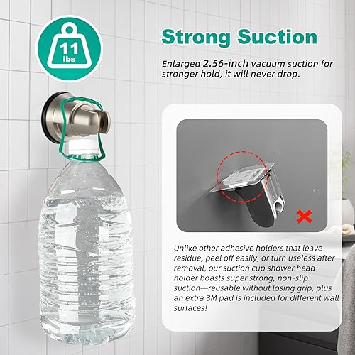 Miniatura 5 de Hibbent Soporte de cabezal de ducha con ventosa al vacío, soporte de cabezal de ducha extraíble, soporte de pared ajustable en altura ajustable