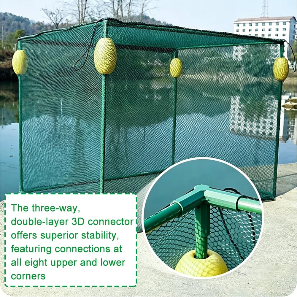 GZHERVICES Spezialisierter Käfig Für Die Teichaquakultur, Mit Einer Konstruktion Aus Nylonnetz Und Kunststoffbeschichteten Stahlrahmen Sowie Ausgestattet Mit PVC-Schwimmkörpern(3mm-a,153x94x94cm)