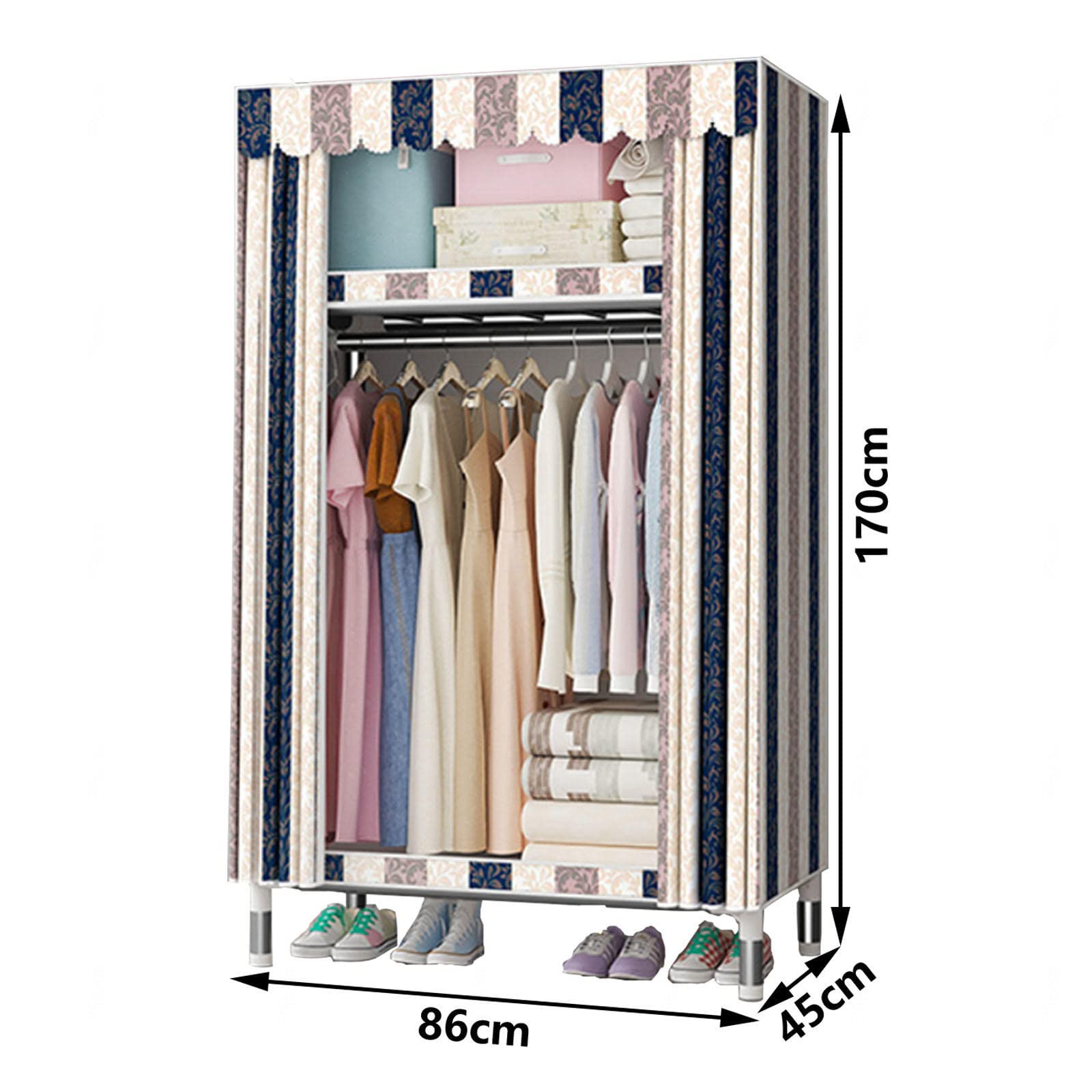 Garde-Robe en Toile Portable, Organisateur de Rangement Pliable pour Placard à vêtements avec Rail de Suspension, étagères, Housse en Tissu, étagères de Garde-Robe pour Chambre à Coucher, D-