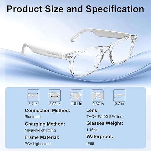 Miniatura 9 de Lentes inteligentes AI para mujeres y hombres con chat GPT, gafas de traducción Bluetooth con 164 idiomas y lente de cambio de color, reproducción