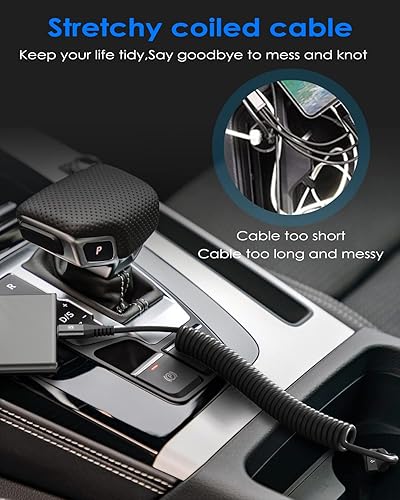 Miniatura 5 de Cable USB C en espiral de 3.3 pies, cable USB A a USB C para automóvil, cable de carga rápida para iPhone 17 16 15 Pro Max Plus iPhone Air Samsung