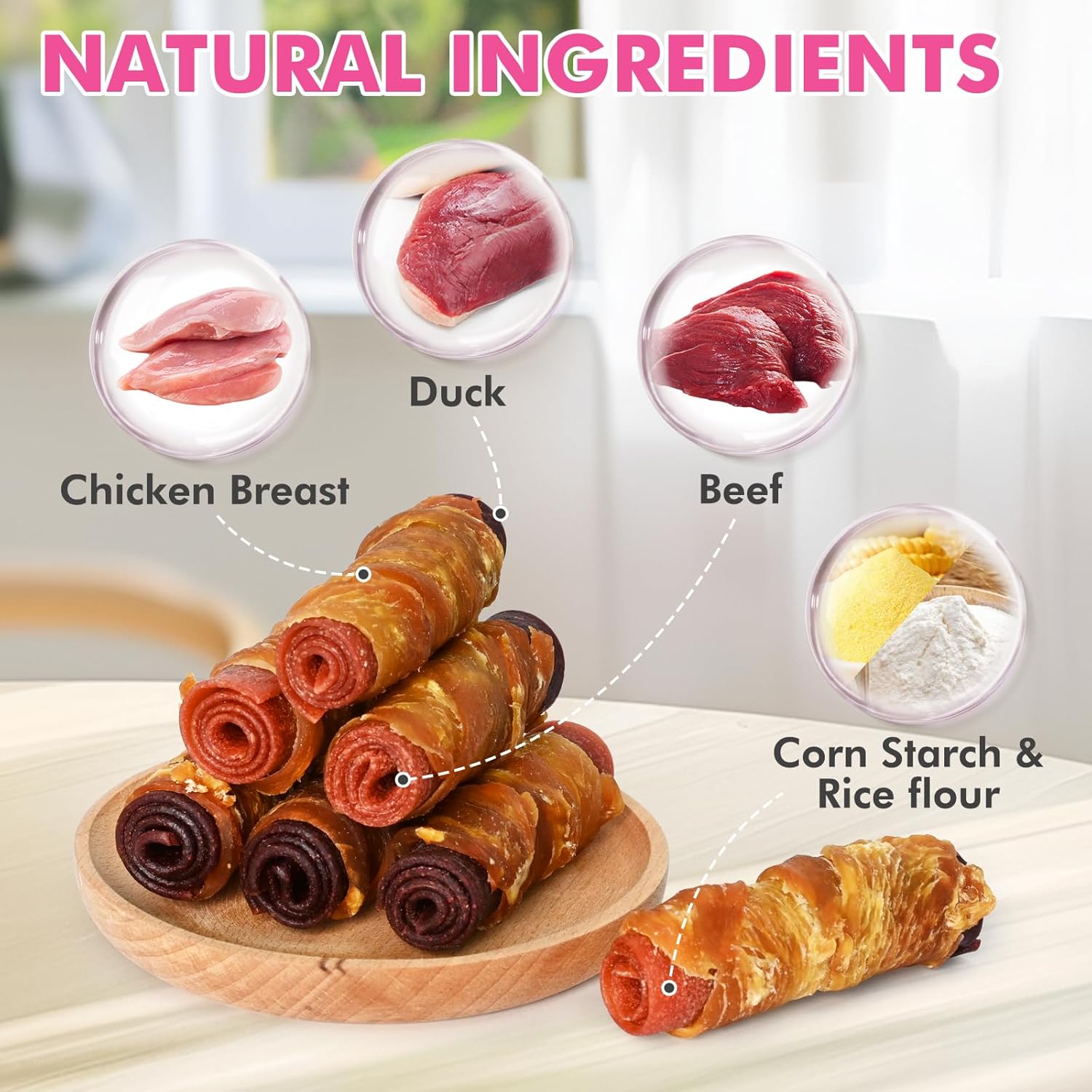 Chicken Freeze Dried Pets Raw Treats 6oz & Chicken Duck Beef Meat Rolls Dog Treats 21.16 oz