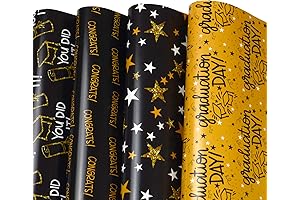 Graduation Wrapping Paper Roll: 12 Precut Flat Sheets with Eye-Catching Patterns