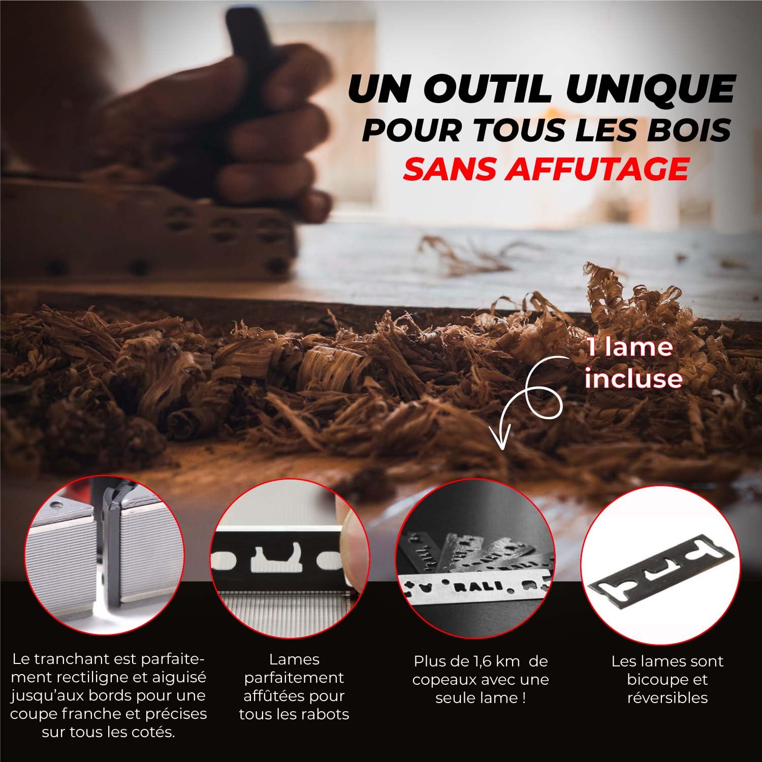 RALI G03 EVOLUTION N Rabot guillaume à une main pour Menuiserie bois. Rabot à main sans affûtage et Réglages ultra-faciles | pour des feuillures de précision