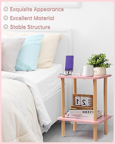 Miniatura 7 de FORAOFUR Mesa auxiliar con estación de carga, mesa auxiliar pequeña con 2 puertos USB y tomacorrientes, mesas auxiliares pequeñas para espacios