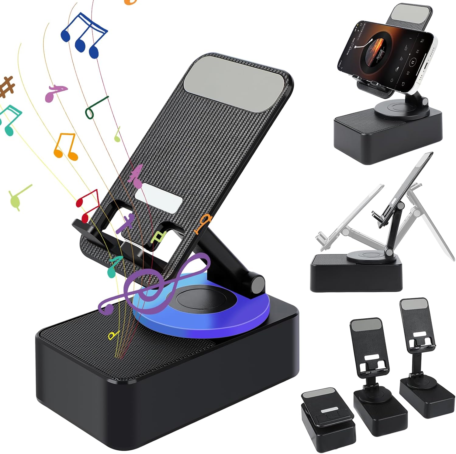 Induction Bracket Speaker,3 in 1 Bluetooth Audio Power Bank Bracket,Wireless Induction Bluetooth Speaker, Foldable Cell Phone Stand with Wireless Bluetooth Speaker,for Phone Tablet (Black)