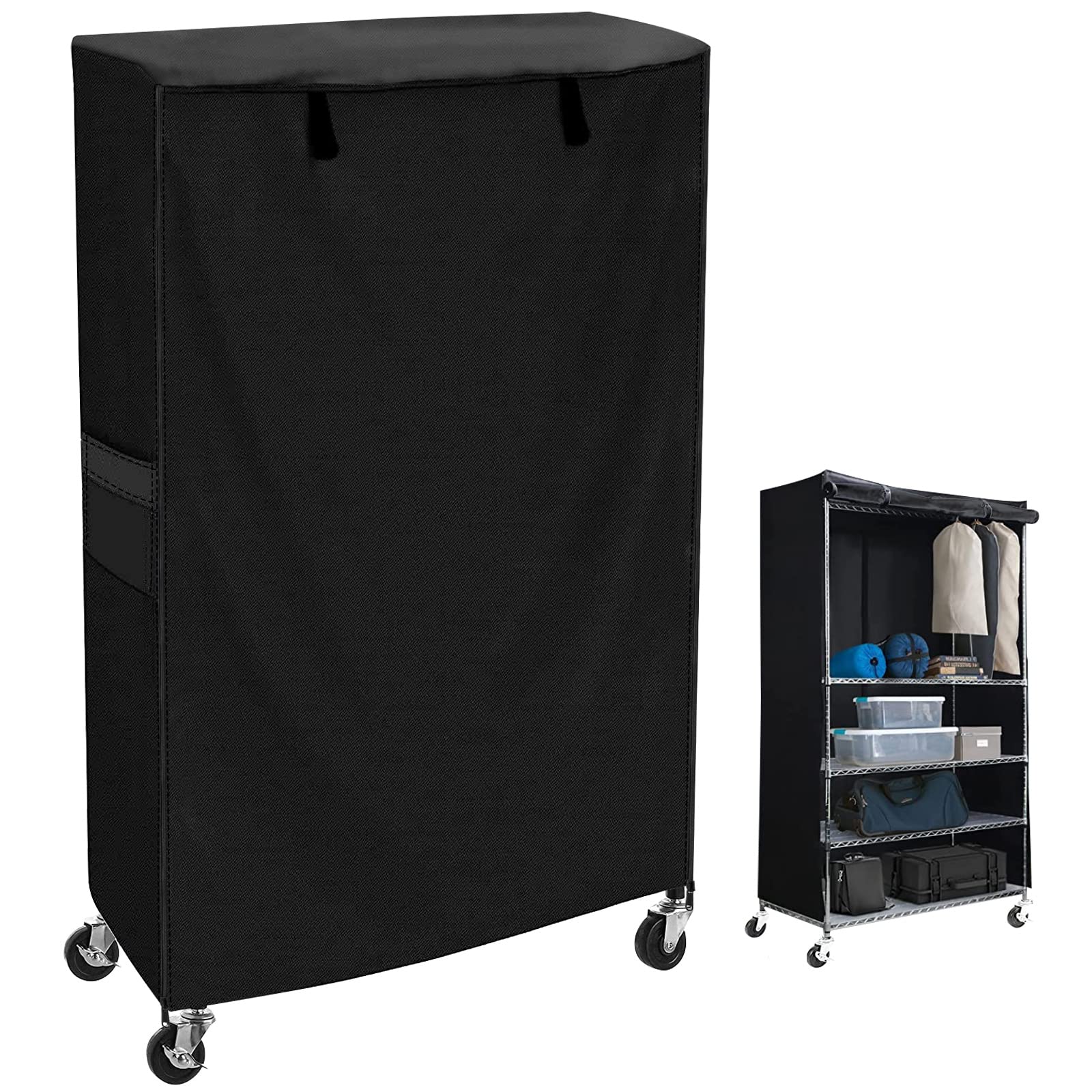 AKEfit Storage Shelf Cover, Heavy Duty Waterproof Storage Shelving Unit Cover, Durable Steel Organizer Wire Rack Covers, Shelf Display Rack Protector Cover with Zipper, Black (36 "L x 14 "D x 72"H)