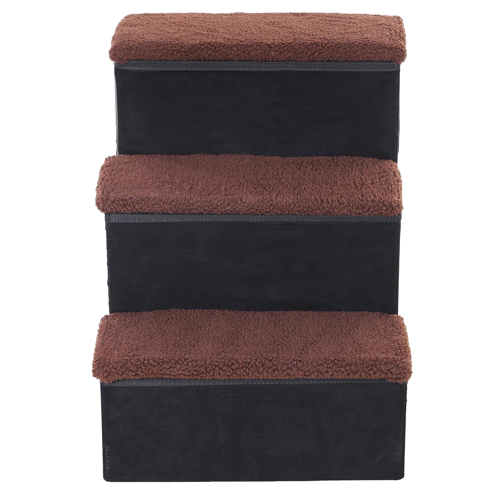 PawHut Escalera para Mascotas de 3 Peldaños Plegable con Tapas Abatibles y Espacio de Almacenamiento 3 Escalones de Perros Gatos Pequeños de Vellón Bereber para Cama Sofá 40x54x48 cm Negro