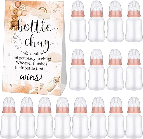Miniatura 13 de TrelaCo Bottle Chug - Juego de 20 biberones para baby shower, con 1 letrero de papel kraft para revelación de género, suministros de fiesta, regalos