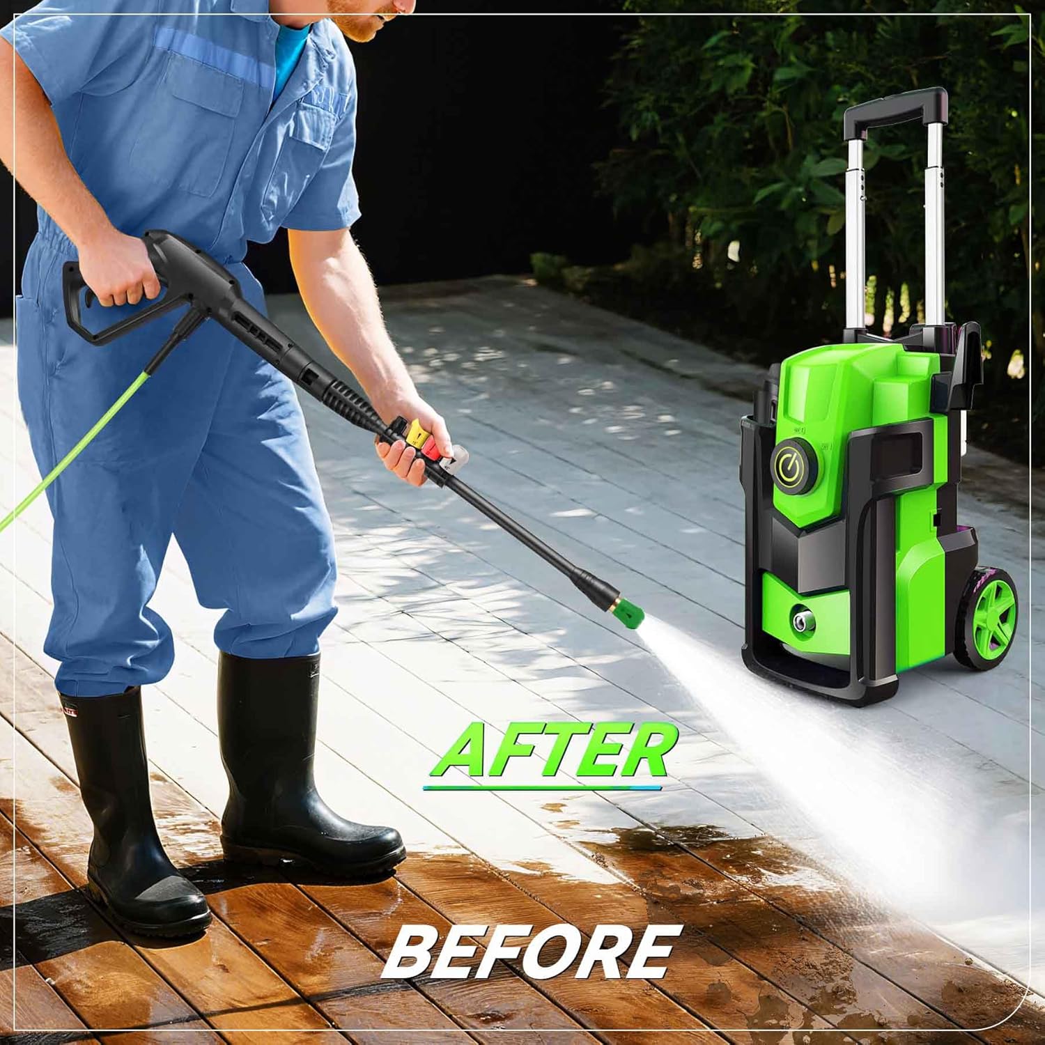 Professional 𝐏𝐫𝐞𝐬*𝐬𝐮𝐫𝐞 𝐂𝐥𝐞*𝐚𝐧𝐞𝐫,Heavy Duty 4 Nozzles,for Home/Cars (Light Green)