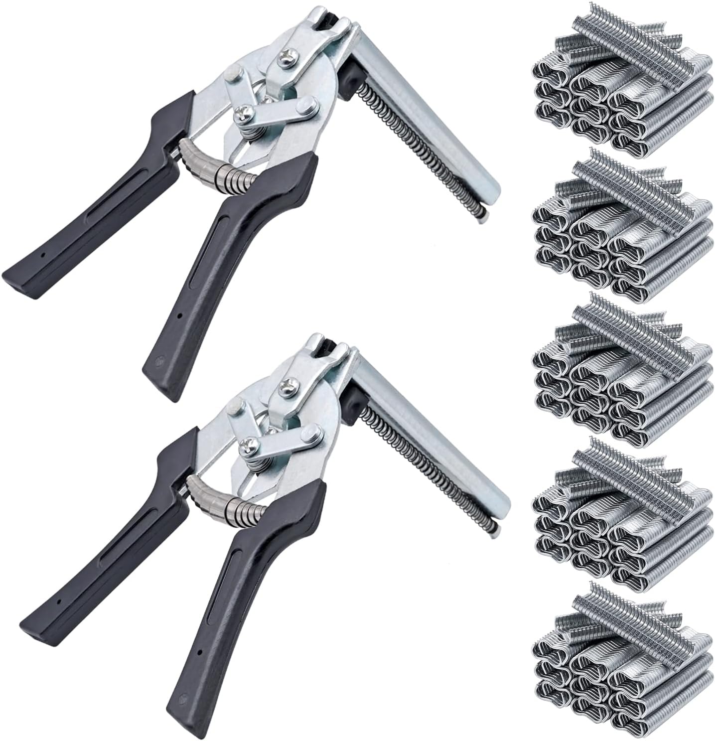 Type M Hog Nail Ring Pliers Kit with 3000pcs M Clips, Hog Ring Pliers Kit Auto Upholstery, Hand Tools Clamp Wire Cage Fasten Plier for Fence Fastening Chicken Coop Panels (Black)