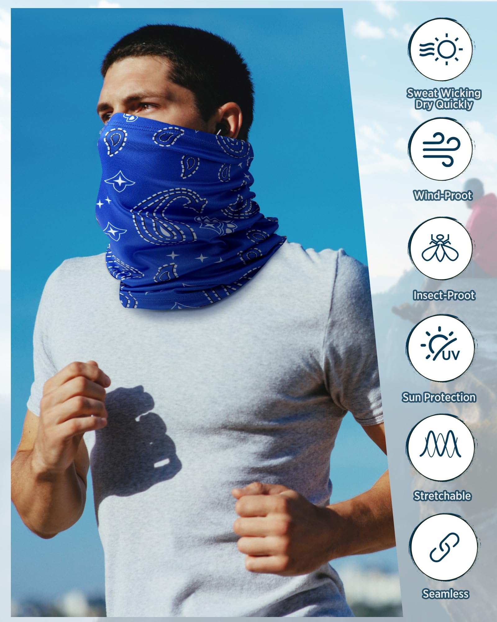 Cuffbow Paquete de 12 polainas para el cuello, máscara facial, pasamontañas para hombres y mujeres, polainas refrescantes para el cuello para verano, protección solar UV