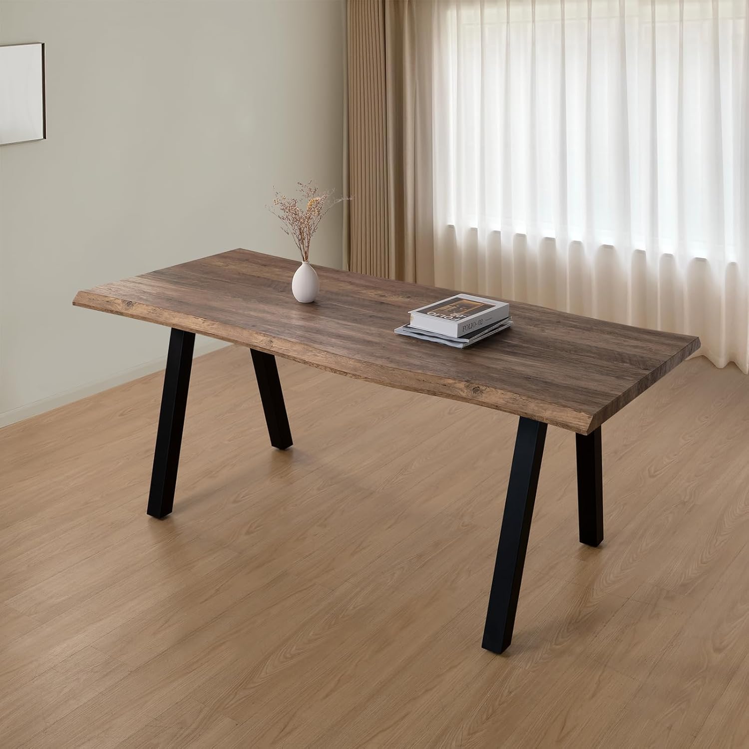 Amazon.com - KirKasa 70" Wood Dining Table, Live Edge Wood MDF Kitchen ...
