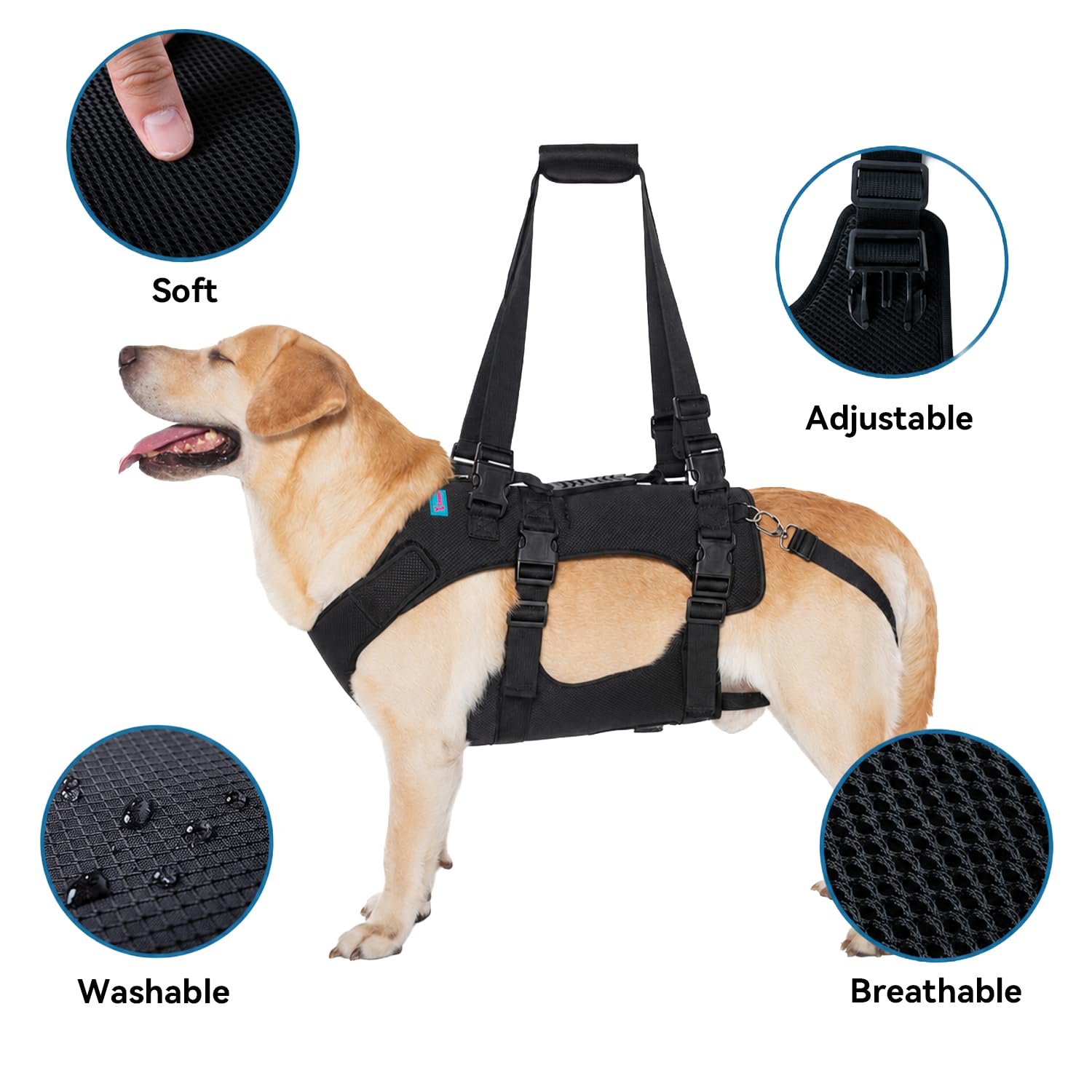 Arnés de elevación para perros (S, negro)