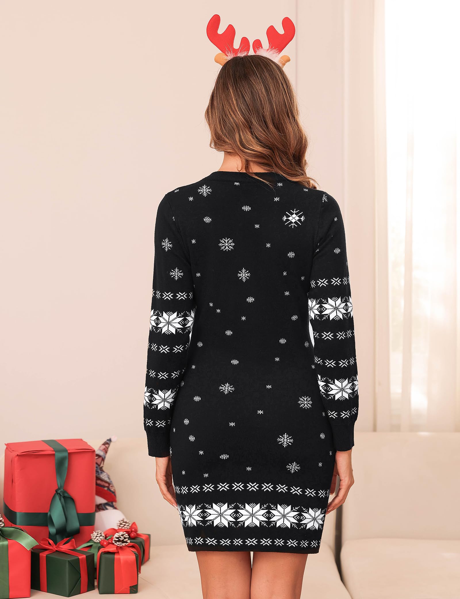 Gyabnw Vestito Natale Donna Lavorato a Maglia da Donna Girocollo in Maglione Abito Invernale Manica Lunga Aderente Mini Abito Elegante Maglione Lavorato a Maglia Abito Casual XS-XXL