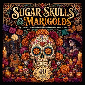 Sugar Skulls & Marigolds: 40 Intricate Day of the Dead Coloring Designs for Adults & Teens
