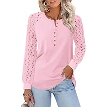 Minetom Womens Lace Long Sleeve Tops Henley Shirts Casual Blouses T Shirts Fall Clothes