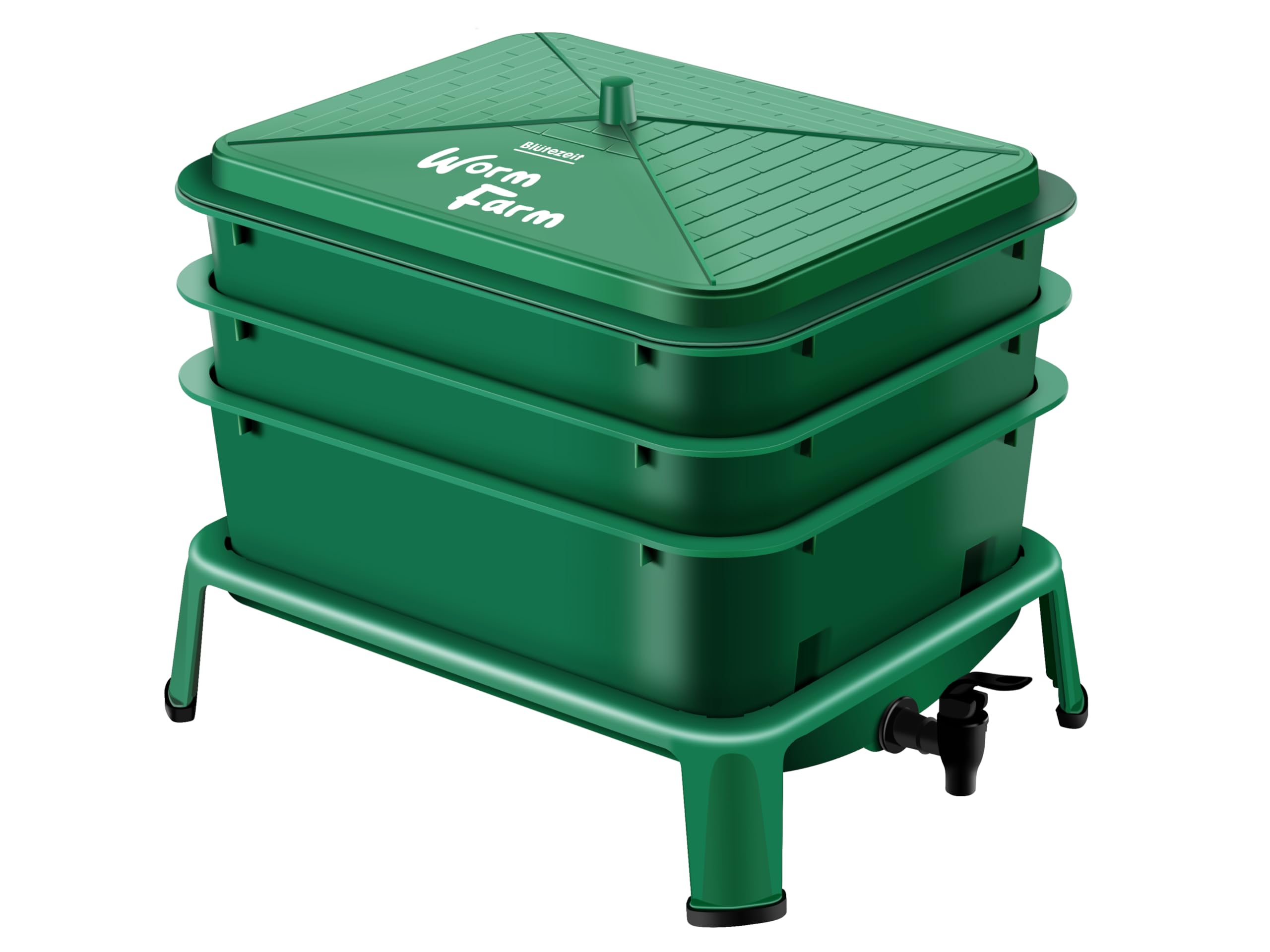 Blütezeit Wurmkomposter mit 3 Ablagen, Komposteimer Wurmfarm mit kompletten Kits, einfache Einrichtung für Kompoststarter, Ernte Wurmguss, Wurmtee, Recycling von Lebensmittelabfällen (Grün)