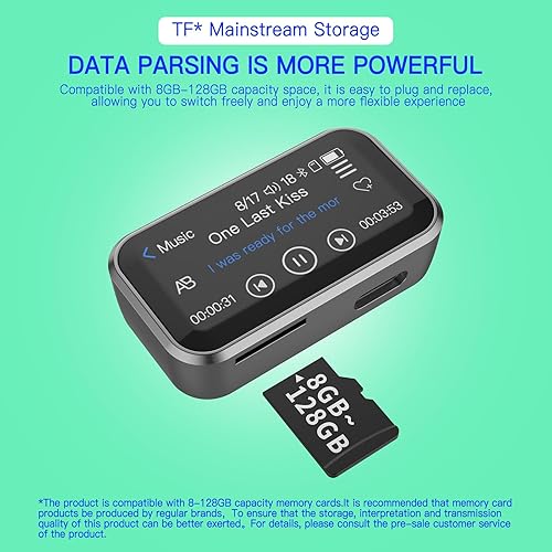 Miniatura 9 de Mini reproductor MP3 con Bluetooth, reproductor de música digital portátil sin pérdidas 32G con altavoz integrado, pantalla táctil completa de 1.47