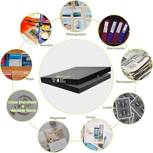 Miniatura 6 de Lineco 16x20 Black Clamshell Archival Folio Storage Box, 1.75" Deep. Acid-Free with Metal Edge. Preserves Picture Longevity, Organize Photos or