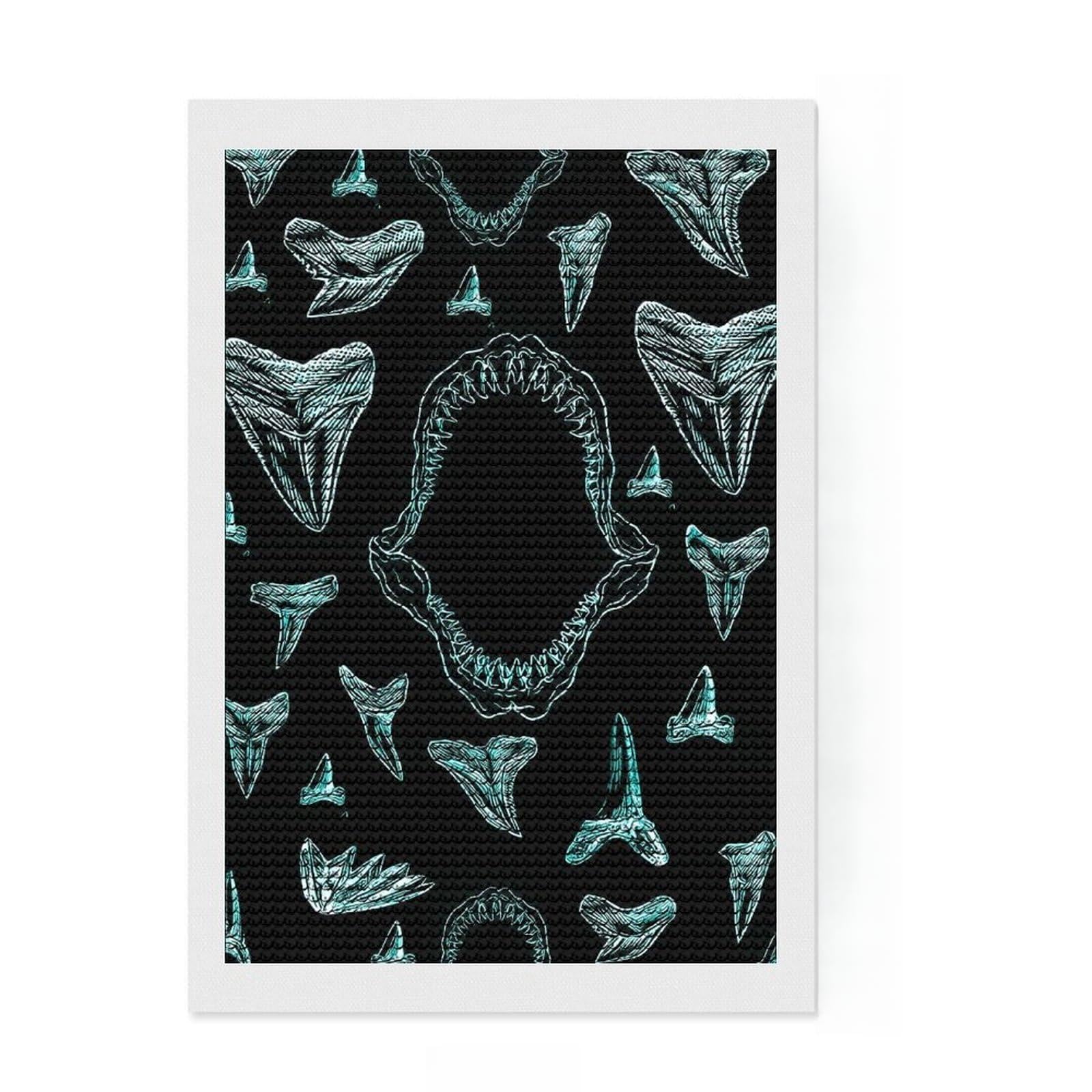 Junmoney Shark Teeth and Jaw Pattern Diamond Painting Canvas Set 8"x12", for Teens, Simple to Start, Farmhouse Decor, Thoughtful Handmade Gift
