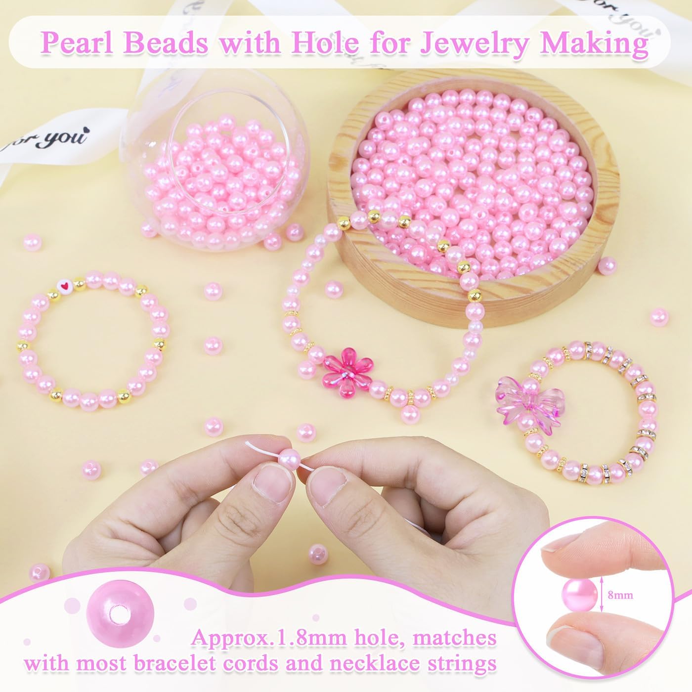 DUQGUHO Pink Pearl Beads for Crafts 8mm Plastic Pearl Beads with Hole 500PCS Fake Pearls for Wedding Decoration Bulk Pearl for Jewelry Making DIY Bracelet Necklaces Earrings - Image 4