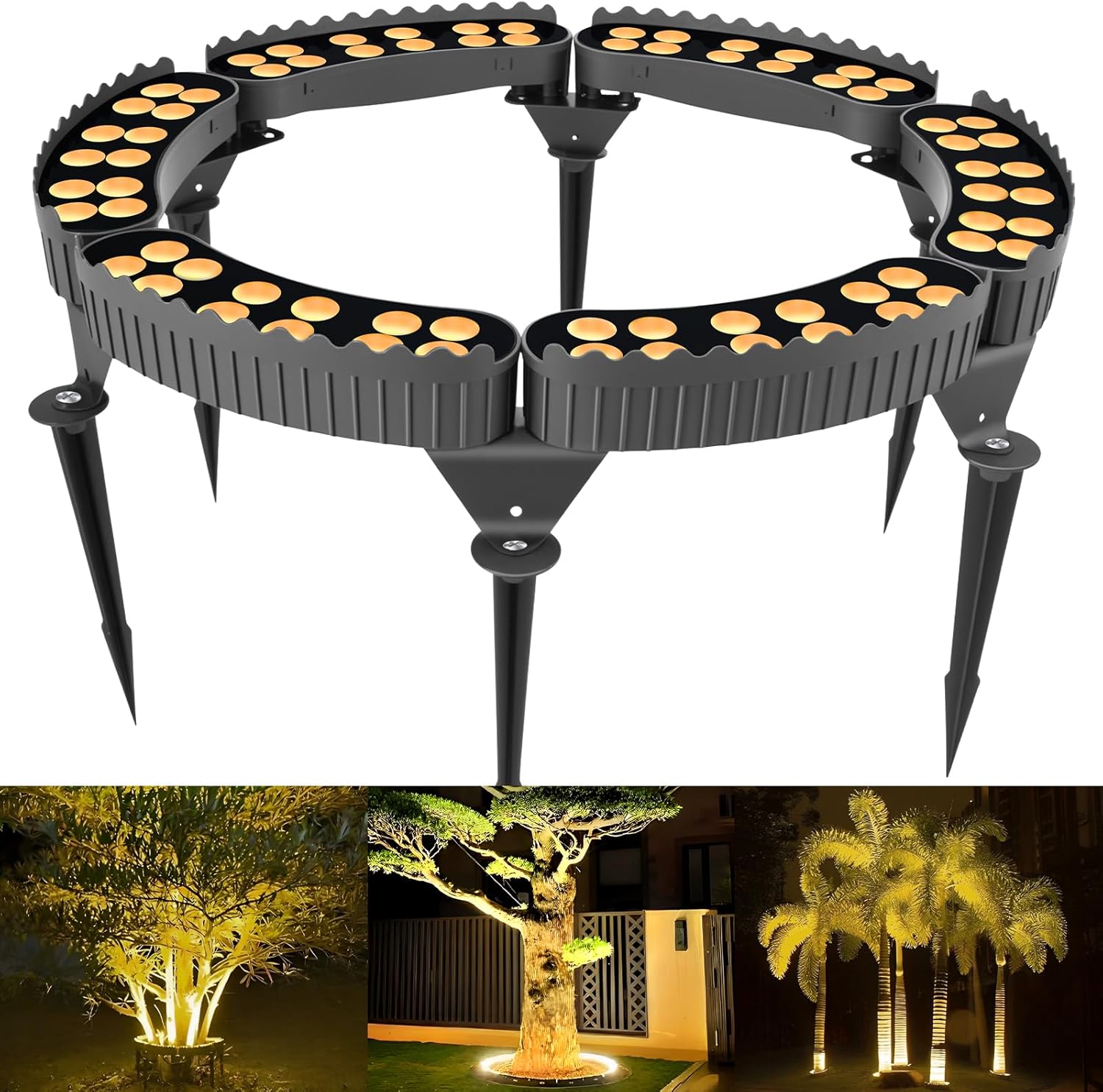 Outdoor Ring Tree Light,DC24V LED Tree Landscape Spotlight 3000K Warm White,IP67 Waterproof,Suitable for Palm Tree Lights 、Yard、Garden、 6Pack