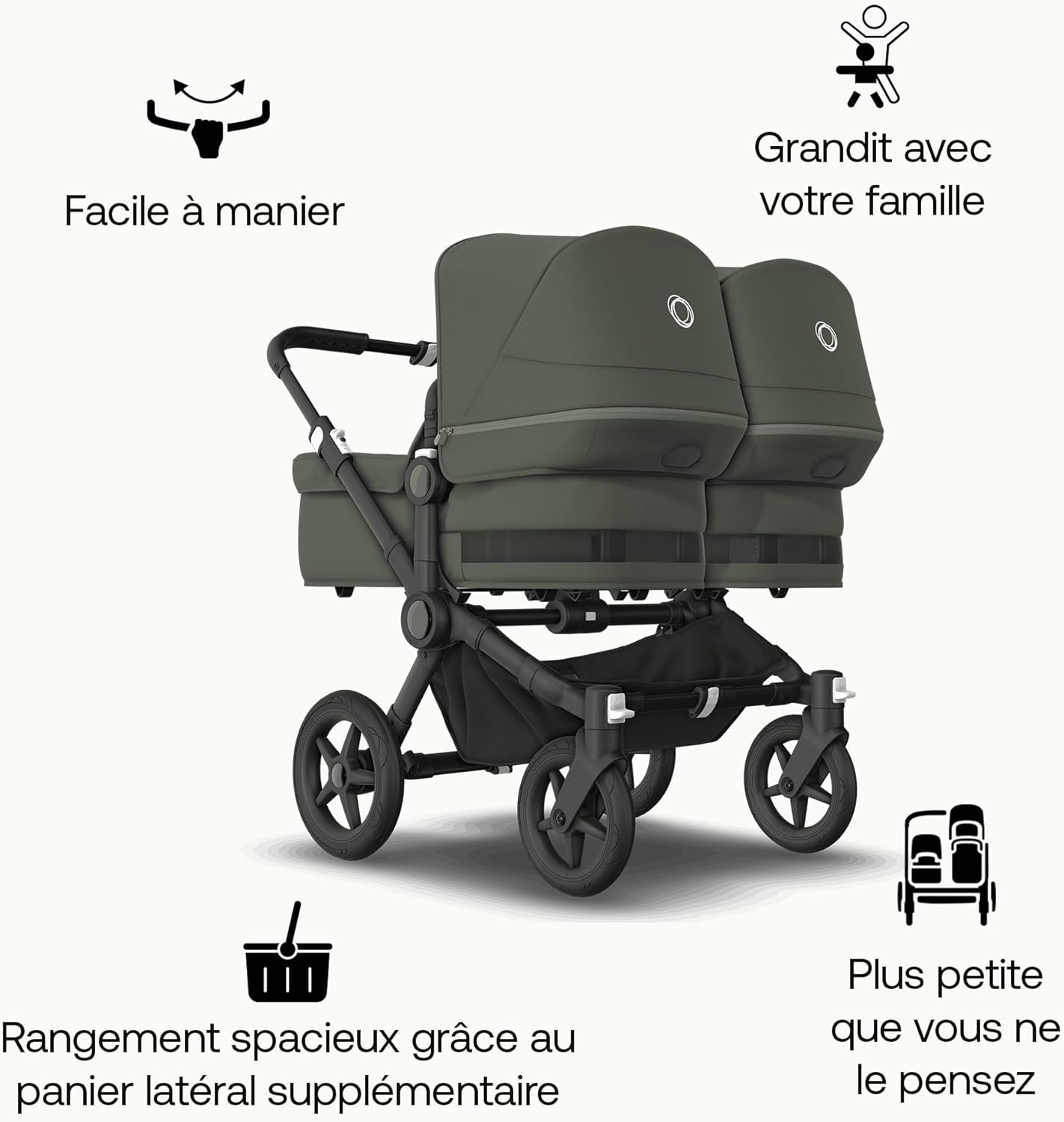 Poussette double côte à côte Bugaboo Donkey 5 Twin noire