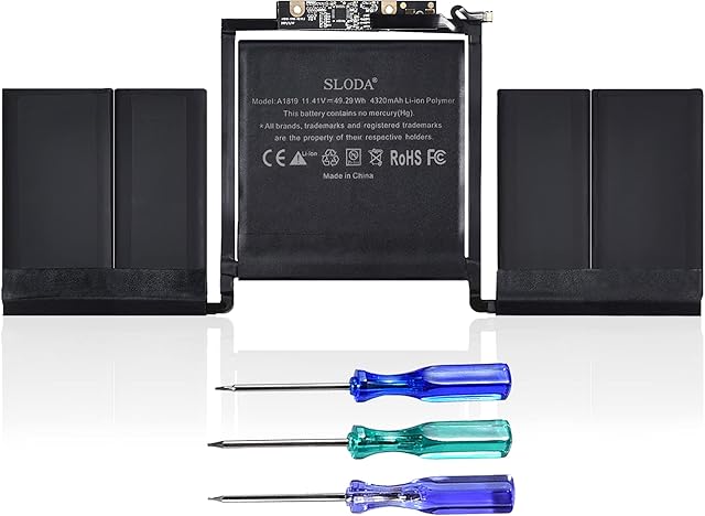 SLODA A1819 Laptop Battery Replacement for MacBook Pro 13'' A1706 (Late 2016 Mid 2017) Touch Bar EMC 3071 3163 [Li-Polymer 11.41V 4320mAh]