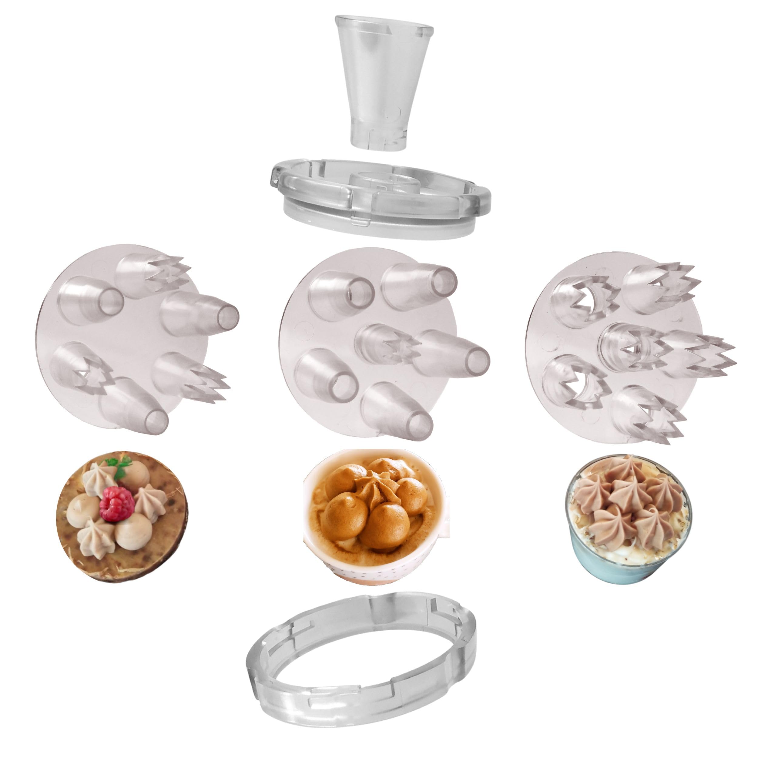 Coffret Multidouille Chefinov - 3 Plateaux Circulaires - Douilles pâtisserie unies et cannelées - Une seule pression le décor est réalisé. Fabriqué en France