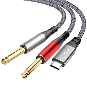 Tisino USB C to 1/4 inch Audio Cable, USB C to Dual TS Mono Cable, 6.35mm TS to Type C Y-Splitter Audio Cable for Smartphone, Tablet, Laptop Link to Amplifier, Mixing Console, Speaker - 3.3 Feet