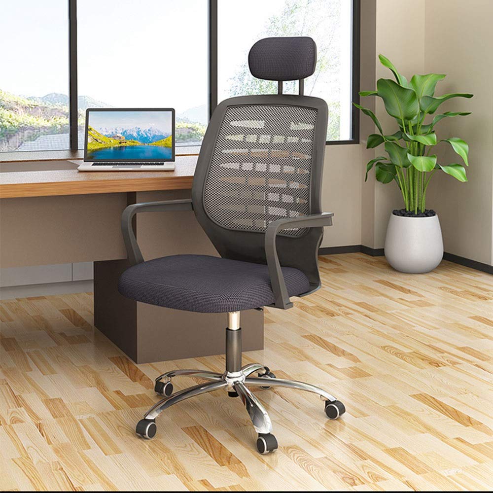 Fotel Biurowy Ergonomiczny Fotel Komputerowy Z Regulowanym Zagłówkiem Obrotowy Fotel Biurowy Z Regulowaną Wysokością Średnie Oparcie Fotel Biurowy Dla Kadry Kierowniczej,Black-Black frame