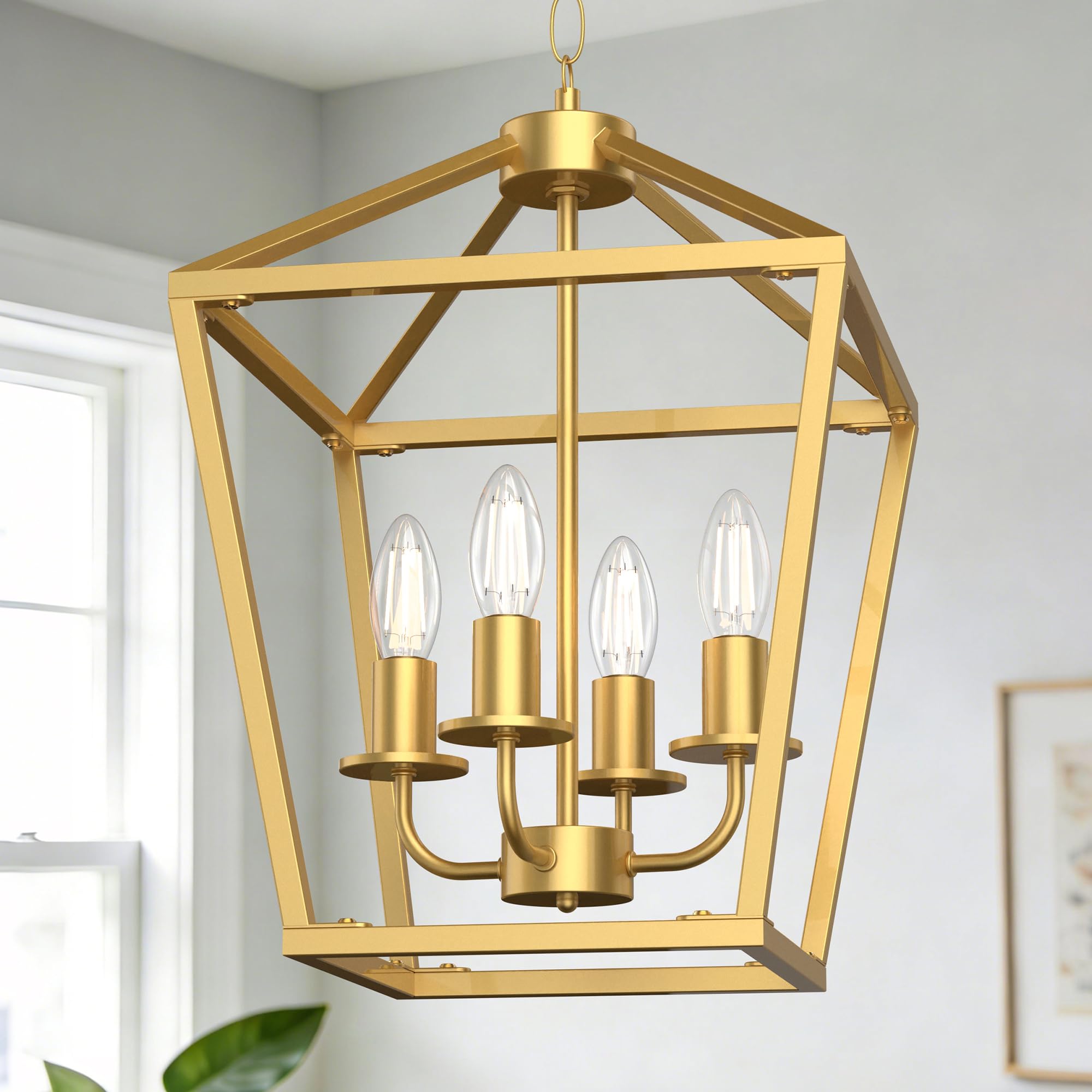 Phaosio 4-Light Gold Chandelier, Modern Farmhouse Lantern Light Fixture