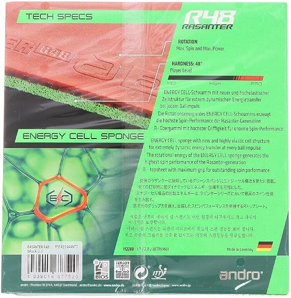 androandro Table Tennis Rubber UM Tension Lazenta R48 Soft Back ITTF International Table Tennis Federation Approved